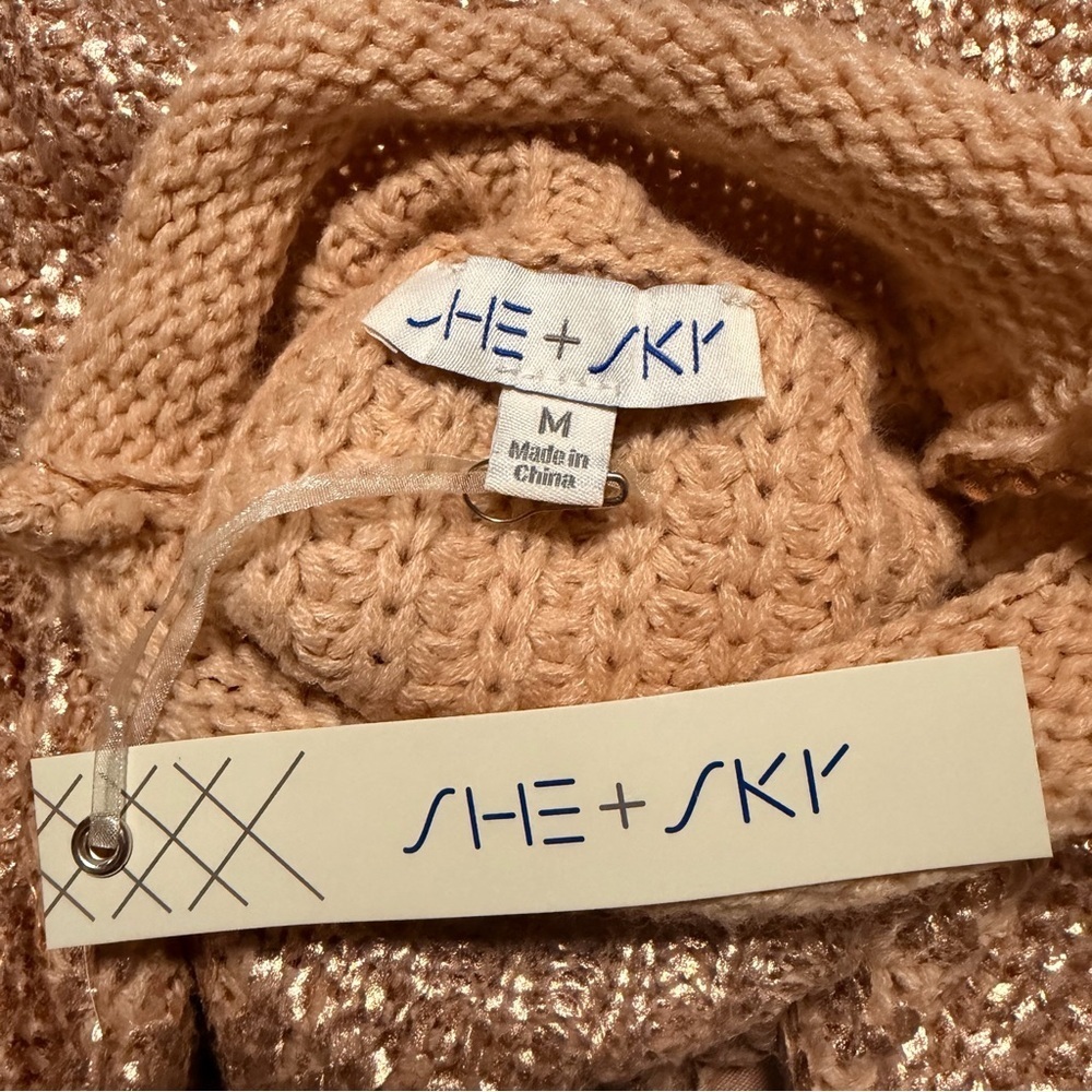 She + Sky Shimmering Gold Turtleneck Sweater - Picture 9 of 12